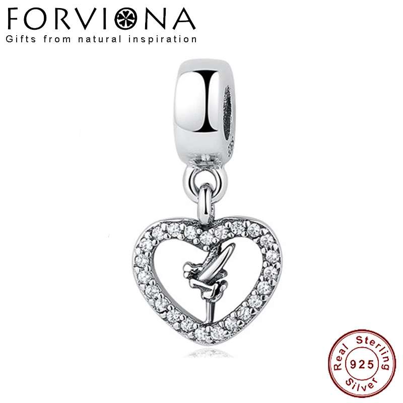 

100% 925 Sterling Silver Beads Disn Love Tinker Bell Pendant Charm Fit Original Pandora Bracelet Bangle DIY Jewelry Making