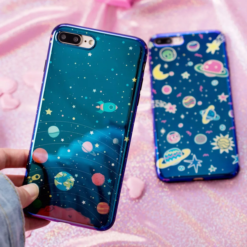 

Space planet blue Ray Case for iphone X XR XS XS Max case Shiny mirror soft silicone Case For iphone 6 6s 7 8 7plus capa