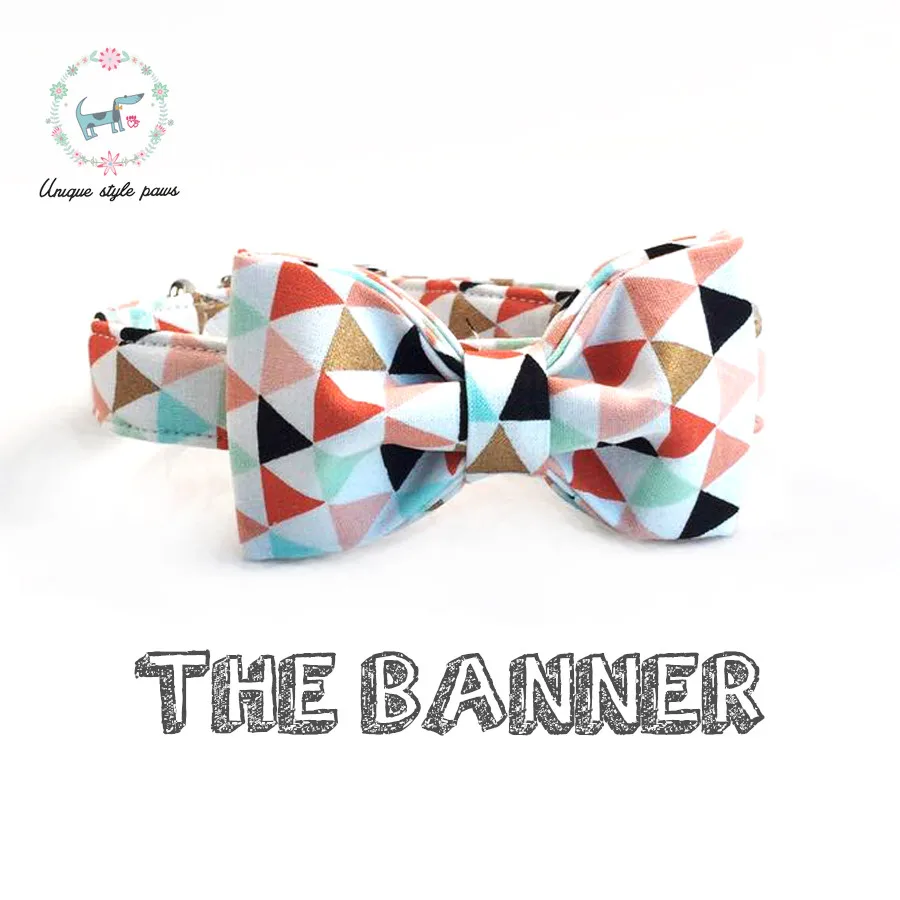 

the colorful banner dog collar with bow tie matel buckle dog &cat necklace pet accessaries