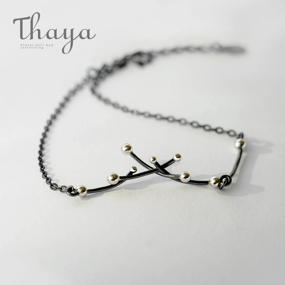 

Thaya 100% Genuine S925 Silver Mini White Bead Black Cross Bracelet Female Chain Bracelet simple fine jewelry for Women