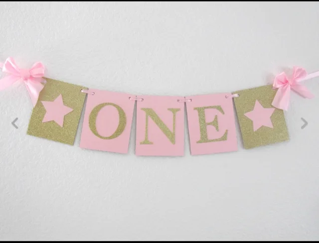 Pink Gold Pink Silver One Banner-Pink Silver Gold Highchair Banner-One Girl Highchair Banner-Gold Silver One Banner-Girl Pink Banner-One