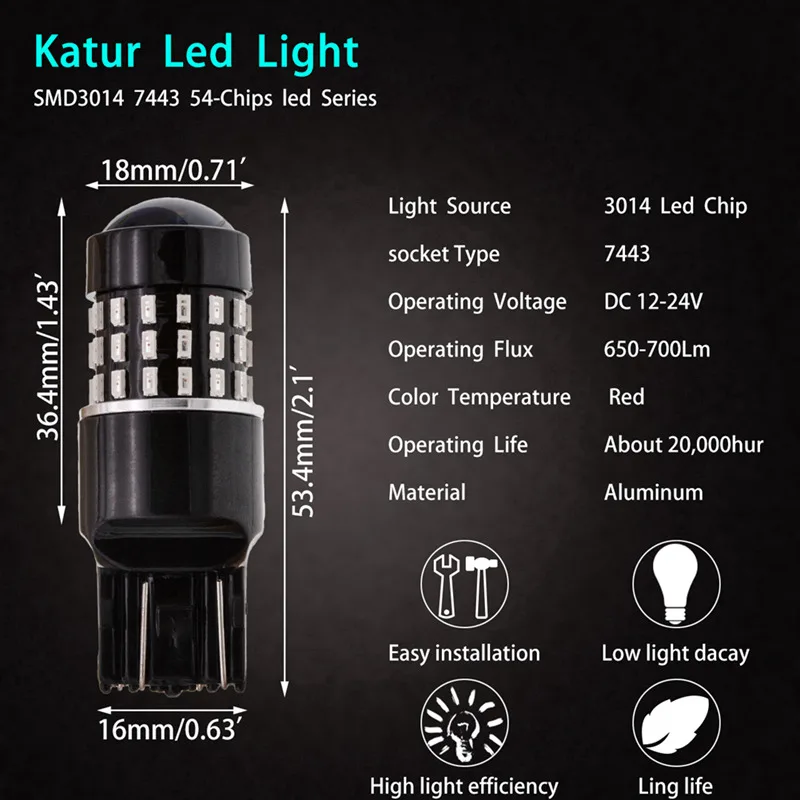 Katur 2x T20 7443 Светодиодные Автомобильные лампы используемые для стоп сигнала задний