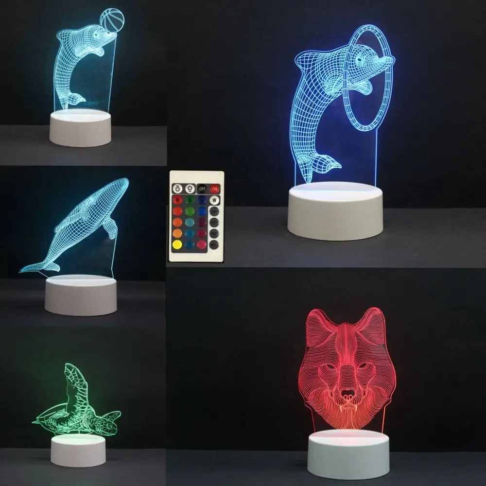 

3D LED Night Lights Hula Dolphin Wolf 7 Color Change Touch Switch Hologram Atmosphere Novelty Desk Lamp for Home Decoration Gift