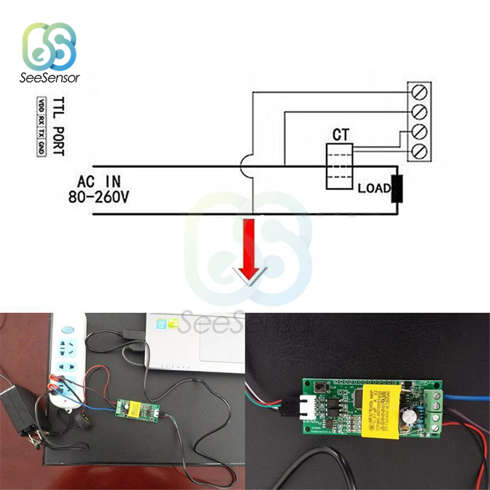 AC цифровой многофункциональный измеритель ватт мощность вольт ампер ttl тестовый модуль PZEM-004T с катушкой 0-100A 80-260 в