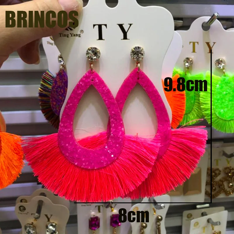 Earrings for women Neon green Tassel boho gold korean indian jewelry statement drop handmade oversize bohemia aliexpress