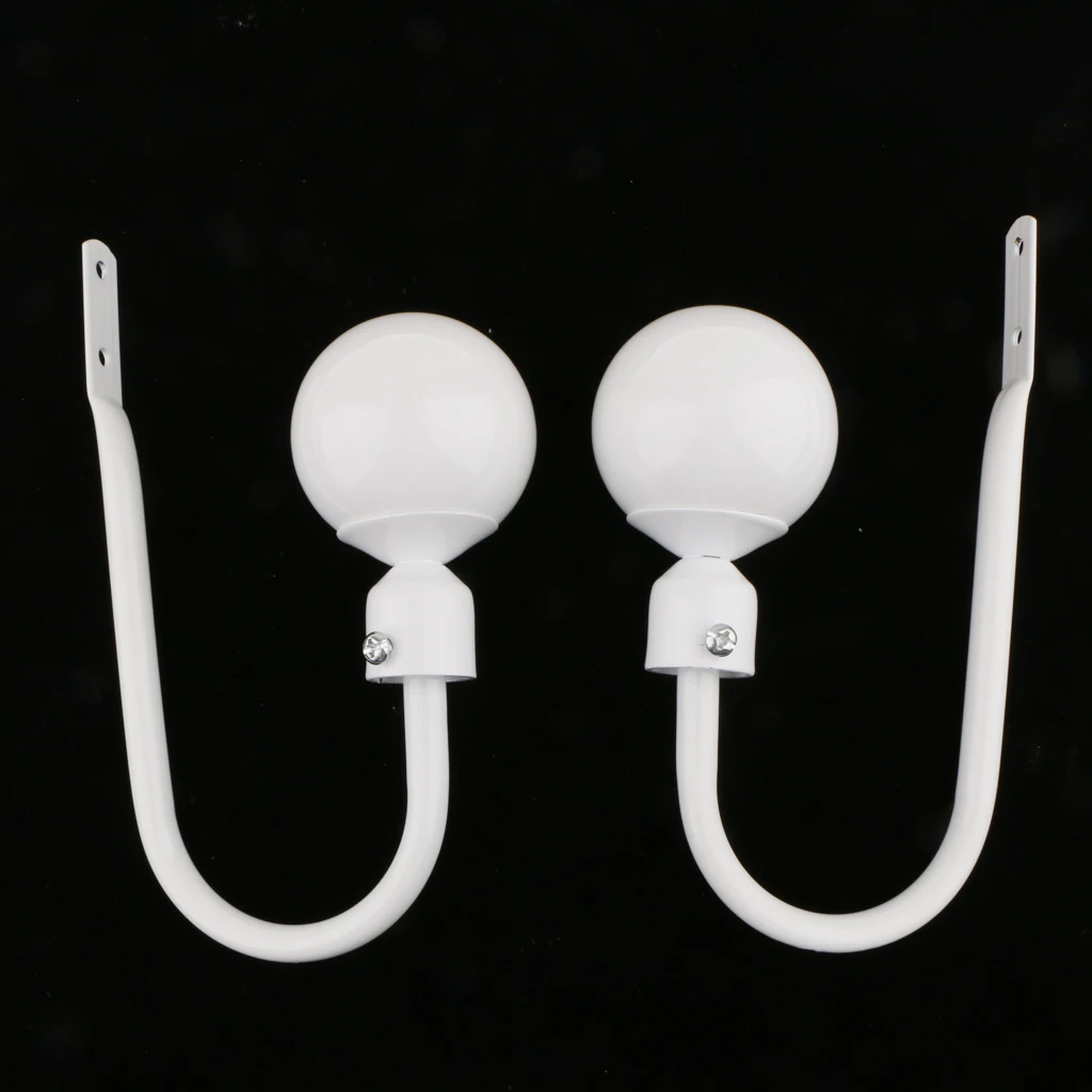2-piece U Shape Metal Ball Curtain Hook Window Drapery Tieback Hanger White