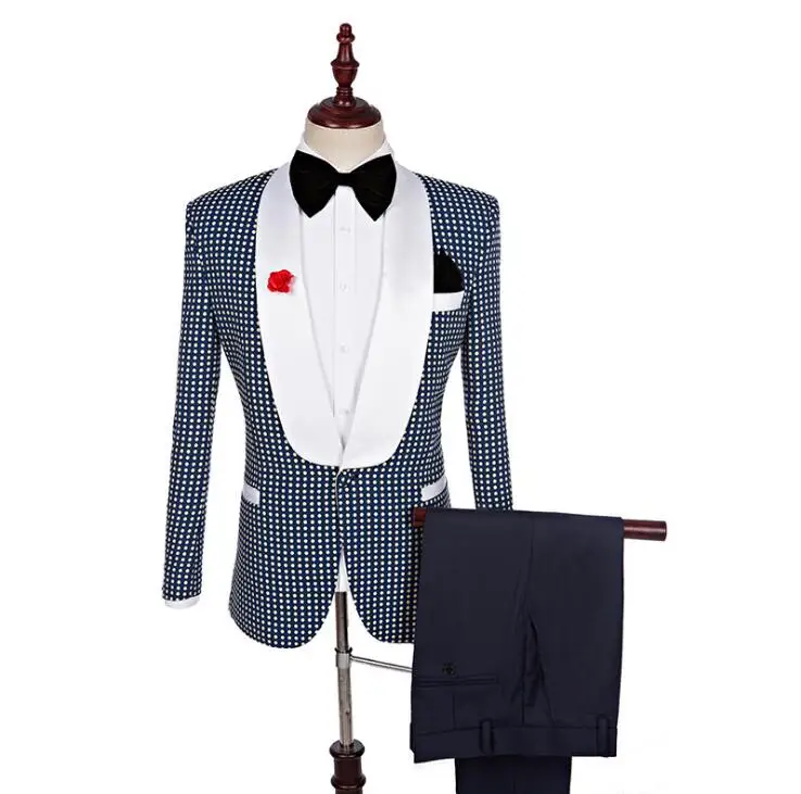 FOLOBE горошек мужской костюм одна кнопка 2 шт. блейзеры + брюки классические Бизнес костюмы смокинг Slim Fit Нарядные Костюмы для свадьбы Для