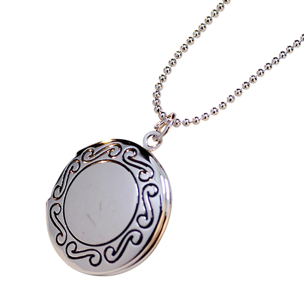Women Openable Round Picture Photo Locket Pendant Necklace Chain 