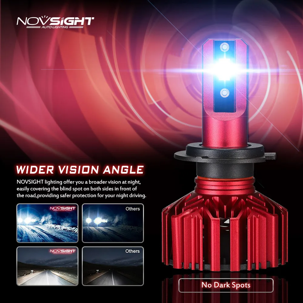 Novsight супер яркий светодиодный огни автомобиля H4 H7 H11 H1 9005 9006 автомобильные лампы