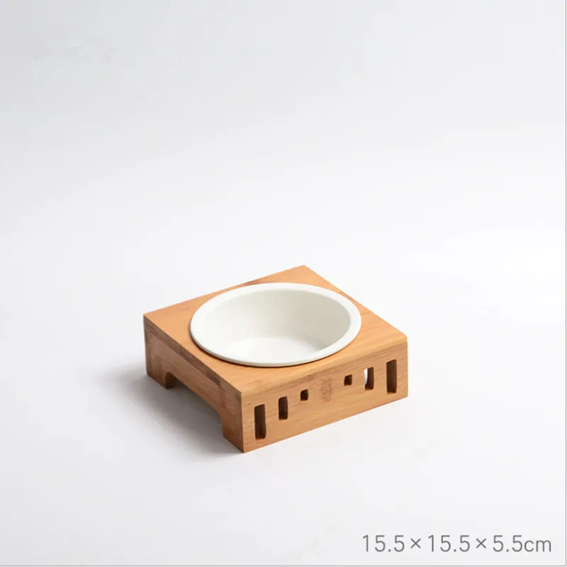 Кошка Собака миска-кормушка Керамика посуда 1/2/3 миски Еда миска для воды и бамбуковым корпусом противоскольжения товары для домашних животных, собаки кошки кормушки - Цвет: Single