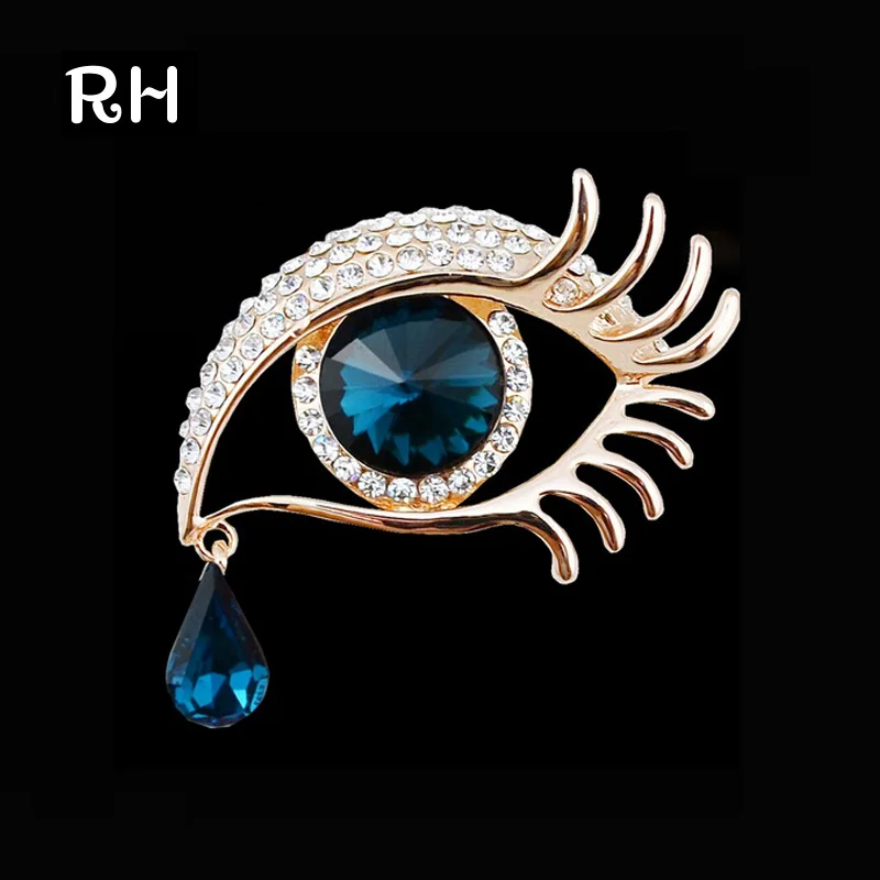Elegant Women Rhinestone Crystal big Eye Brooches for wedding party ladies waterdrop Angel Tears Brooches pins for women jewelry