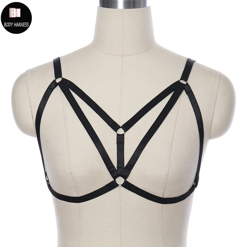 

Black Fetish Body Harness Punk Pole Dance Sexy Lingerie Goth Top Cage Bra Rave Burlesque Elastic Bondage Harness Underwearu