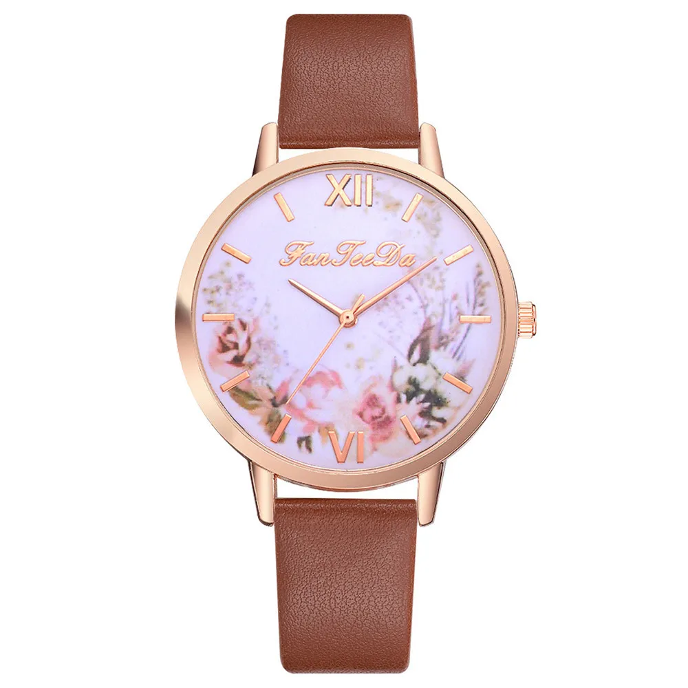 

Women's Watches New Fashion Flower Printed Luxury Learther Brand Analog Watches Quartz Wristwatches relogio masculino 2019