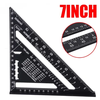 

7inch Metric System Triangle Ruler Aluminum Alloy Speed Square Roofing Triangle Ruler Black for Woodworking Measuring Ruler