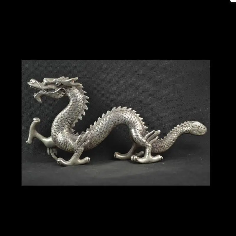 zhmeru0040++Collectible Decorated Silver Carving Lifelike Dragon Rare