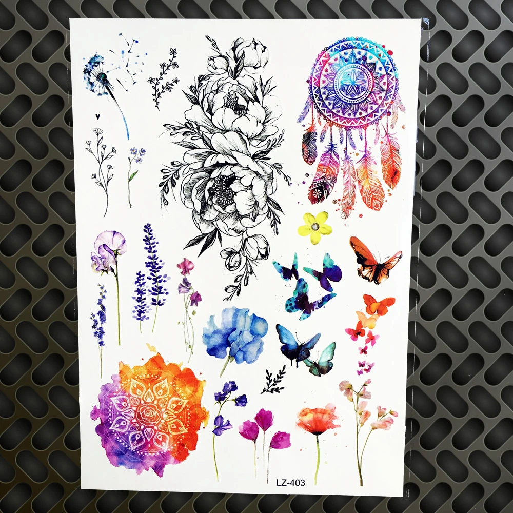 Fox Burung Henna Bunga Mawar Tubuh Lengan Lengan Delphinium Tattoo