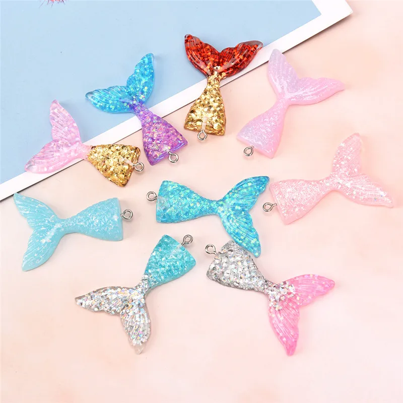 10pcs Colorful Resin Mermaid Tail Charms Pendants For Necklace Keychain Charms For DIY Decoration Accessories