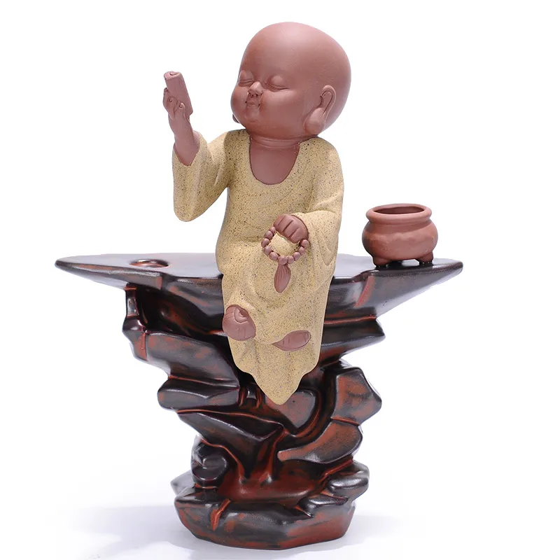 

Purple Clay Little Monk Backflow Incense Burner Large Size Ceramic Joss Stick Inserted Zen Home Furnishing Articles C
