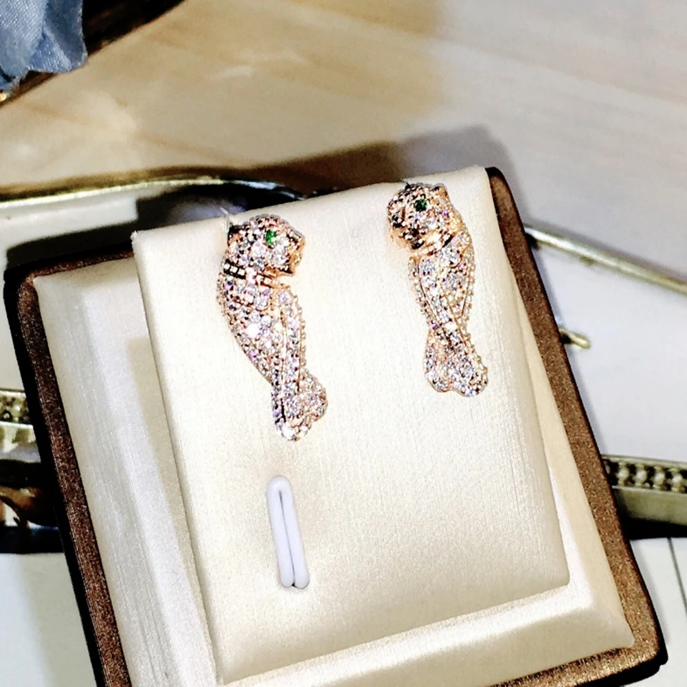 Ювелирные изделия из чистого 925 пробы серебра для женщин, леопардовые серьги с головой гепарда, модные ювелирные изделия, серьги-гвоздики с головой Пантеры