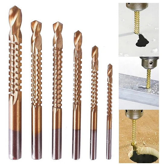  6Pcs Power Drill & Saw Set HSS Steel Titanium Coated Woodworking Wood Twist Drill Bit 3mm 4mm 5mm 6