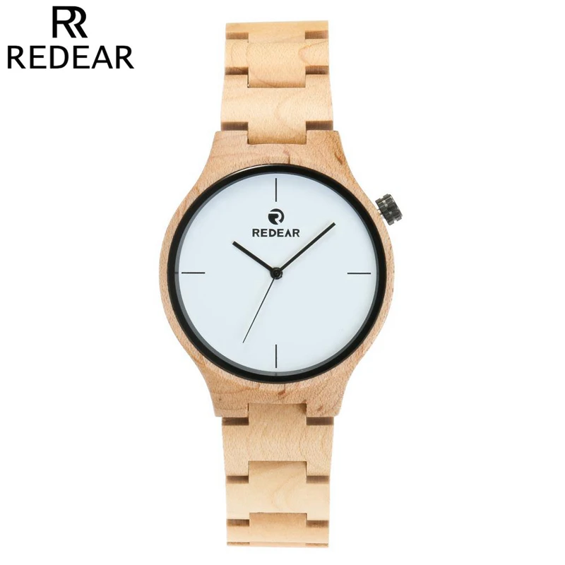 

REDEAR Fashion Men's Quartz Watches Casual Analog Wooden Band Watch Natural Solid Wood Wristwatch Reloj Mujer with Original box