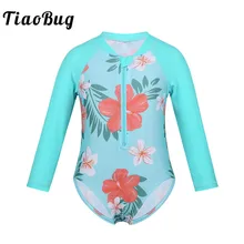 Swimsuit Beachwear Long-Sleeves One-Piece Child Girls Tiaobug Rash-Guard Flower-Printed