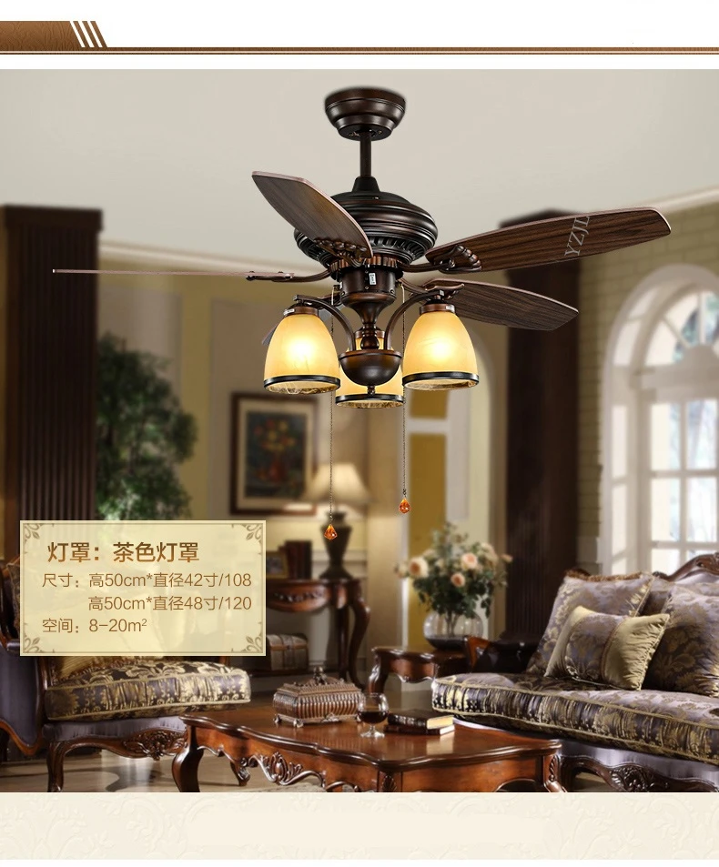 

Continental retro LED chandelier Fan light living room fan lamp chandelier restaurant chandelier lights fan of 48inch