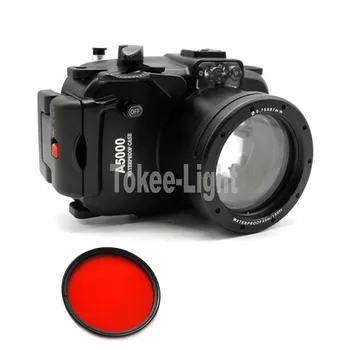 

40 meters 130ft Underwater Waterproof Housing Diving Camera Case Bag for Sony A5000 16-50mm Lens Camera With 67MM Red filter