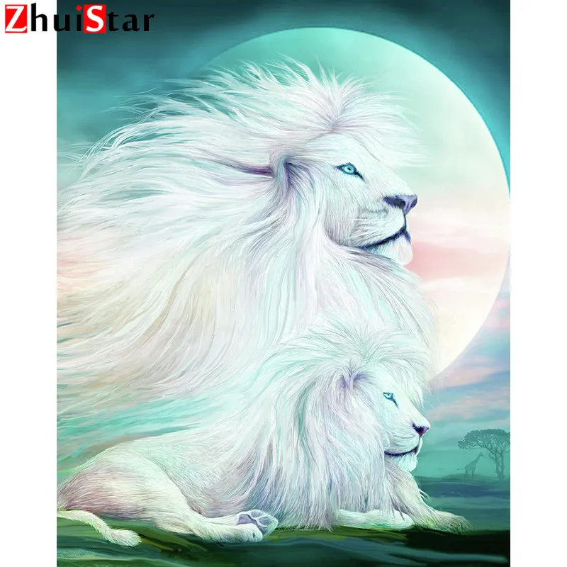 

5D diamond painting full square white lion spirit king Diamond embroidery rhinestones pictures full display diamond mosaic WHH