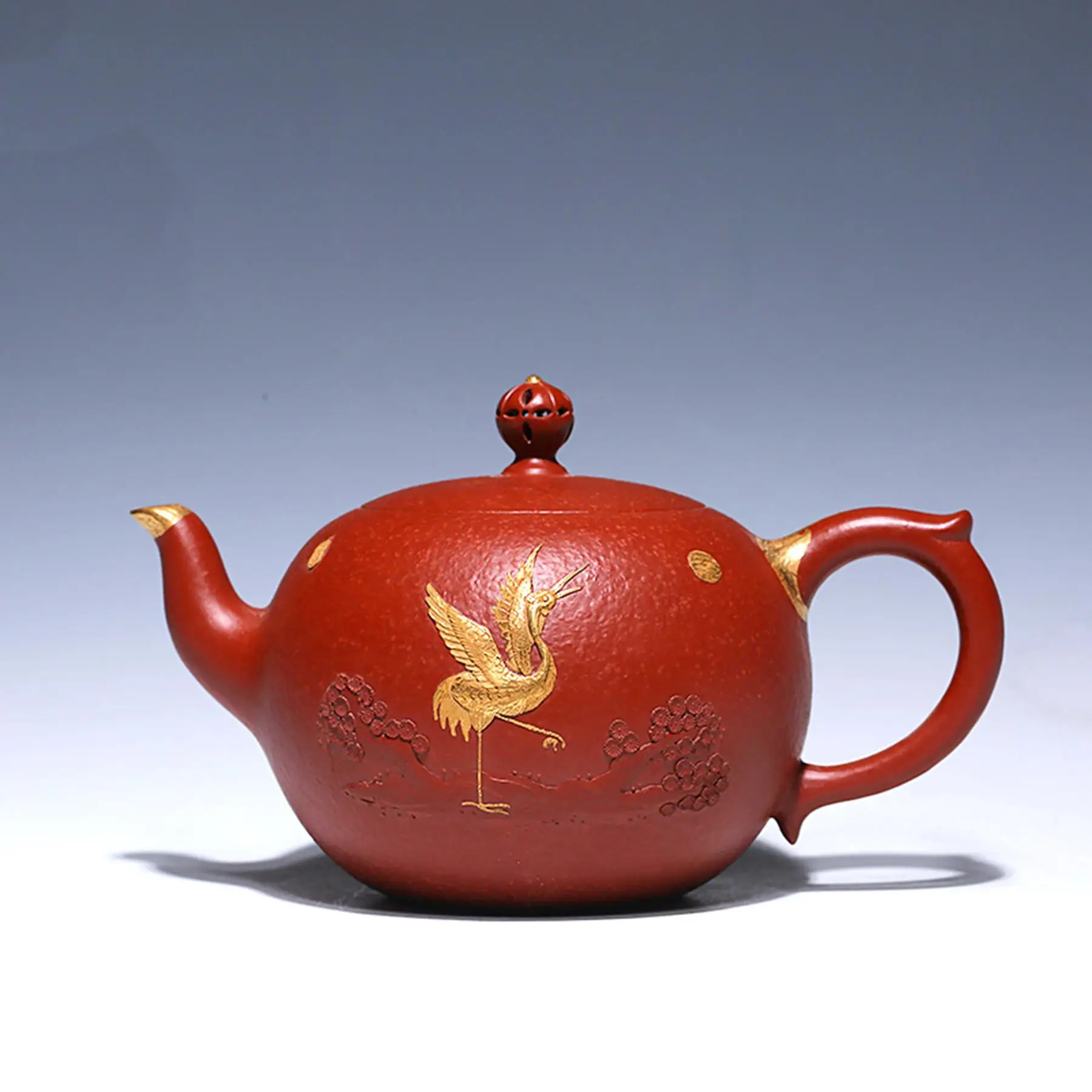 Rare Chinese Yixing famous teapot "Painted gold cranes" Xianhe autumn