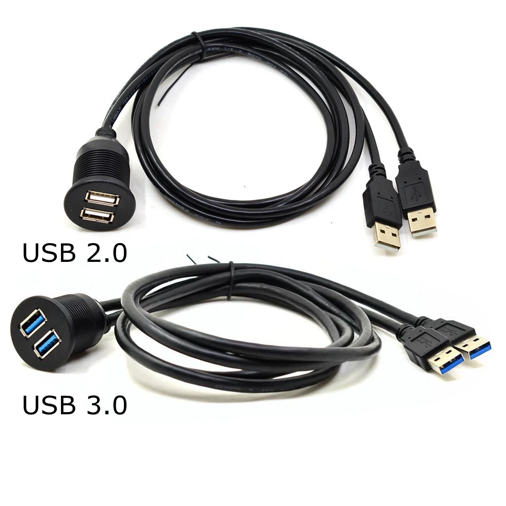 2 Ports Dual USB 2.0 3.0 male to female AUX Flush Mount Car Mount Extension Cable For Truck Boat Motorcycle Dashboard Panel|Data Cables| - AliExpress