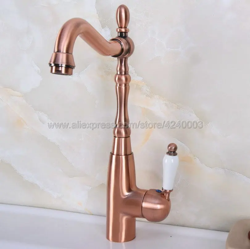 Antique Red Copper Kitchen Faucets Hot And Cold Water Mixer Tap 360 Degree Rotation Single Handle Knf634