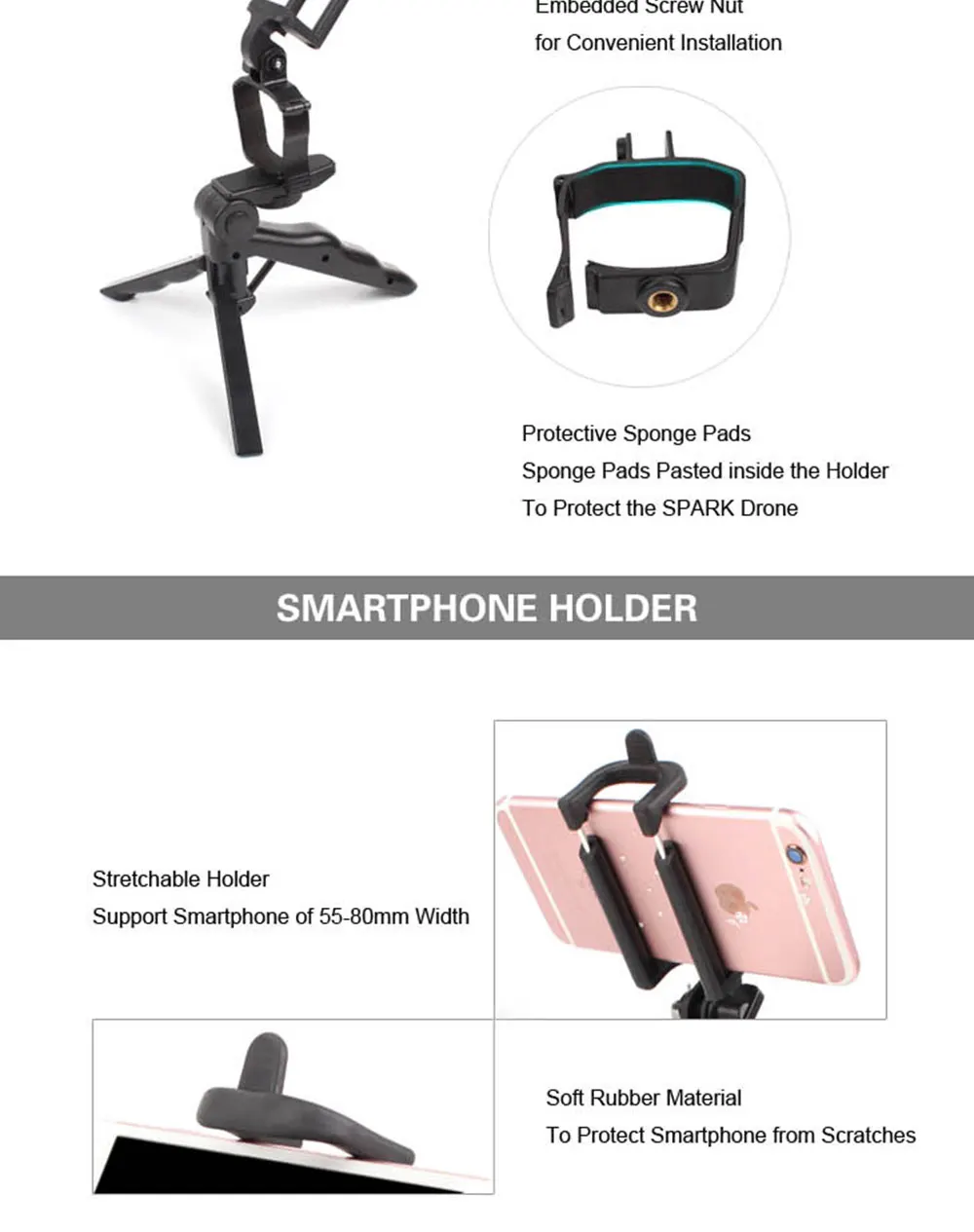 Кронштейн для крепления мобильного телефона для DJI Spark ручные стабилизаторы аксессуары для стабилизаторов камеры штатив держатель адаптер быстросъемные части