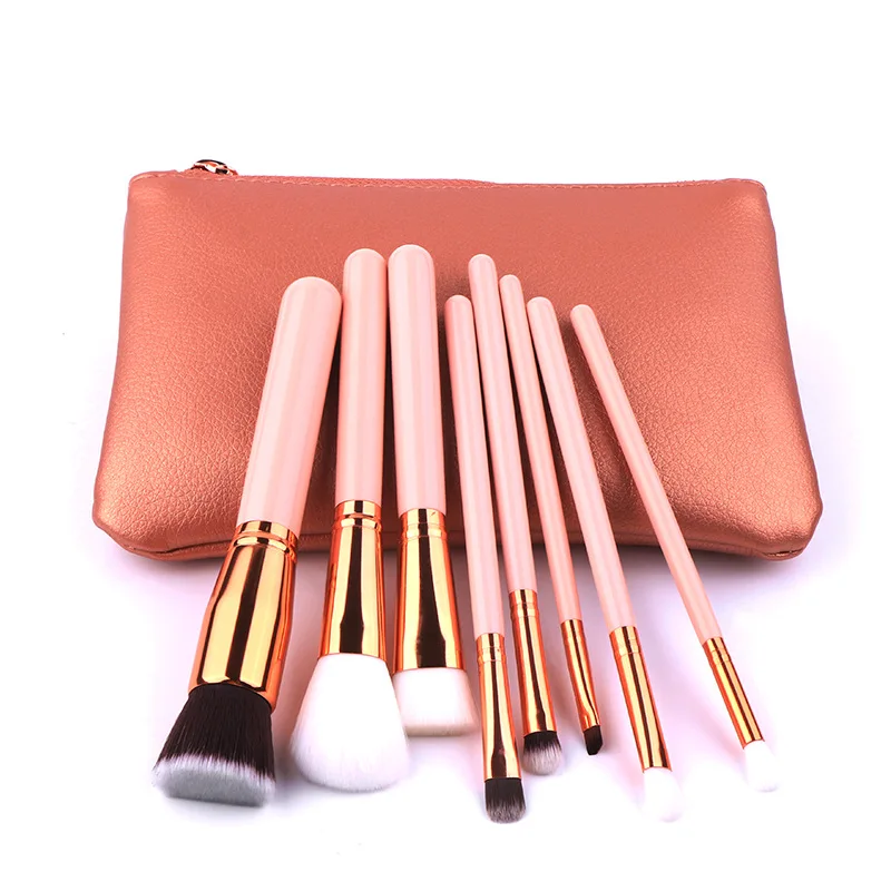 

HOT! Powder Rose Gold 8pcs Makeup Brush Tool Suit Full Set 8 Make-up Brush Eyeshadow Set Highlighter Makeup Brushes With PU Bag