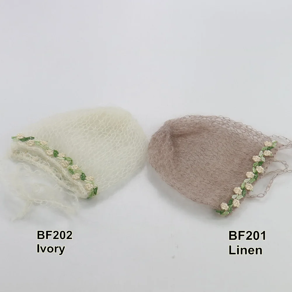 Photo Shoot 2PCS/Lot Mohair Newborn Bonnet Baby Handmade Hat with Flower Edge Infant Photography Accessories Little Kid Cap