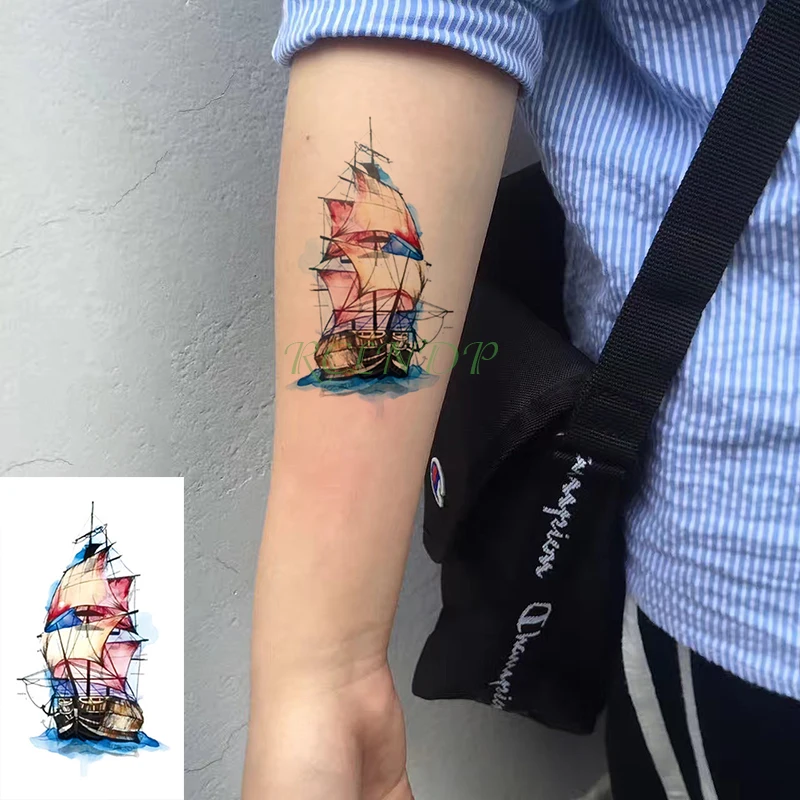 

Waterproof Temporary Tattoo Sticker Boat Ship sailboat sea Tatto Flash Tatoo Fake Tattoos Hand Led Arm for Kids Men Women child