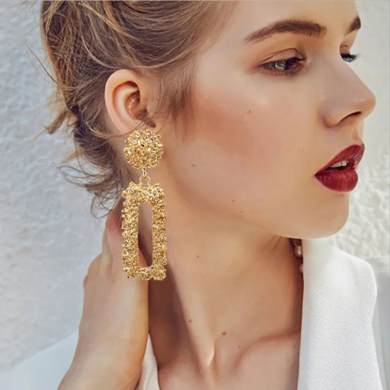 Big Vintage Earrings for Women Gold Silver Geometric Statement Earrings 2019 Metal Earring Hanging Fashion Jewelry