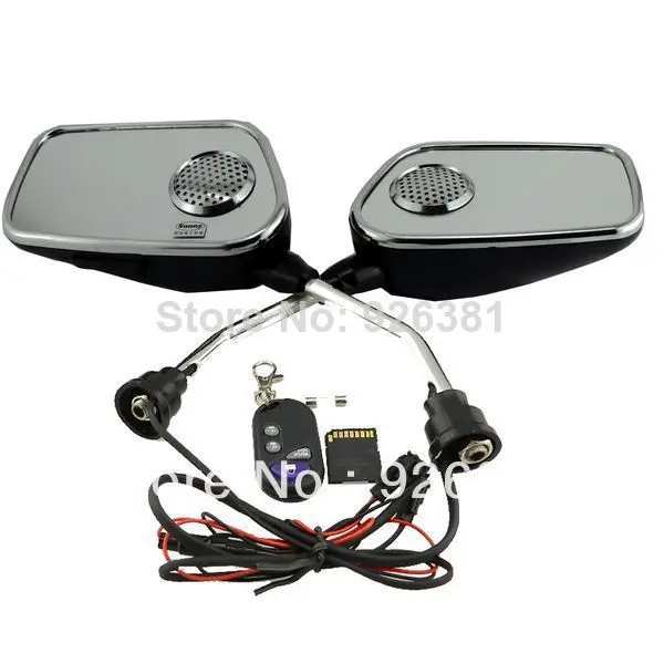 Motorcycle Rearview Mirror MP3 Player Speakers w/ FM / SD/ Alarm Remote Controller - Black+silver (Pair DC 12V) | Автомобили и