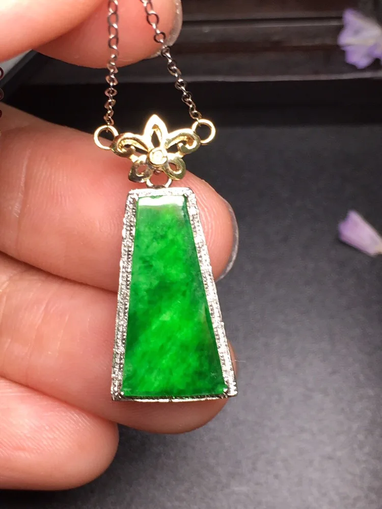 

505 Fine Jewelry Pure 18 K White Gold Jewelry 100% Natural Burmes Green Jade Gemstone Pendant Necklace Fine Pendants Necklaces