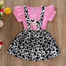 Детская футболка с рисунком животных для девочек+ юбка на подтяжках с леопардовым принтом; roupas infantil; Одежда для девочек; летняя одежда;