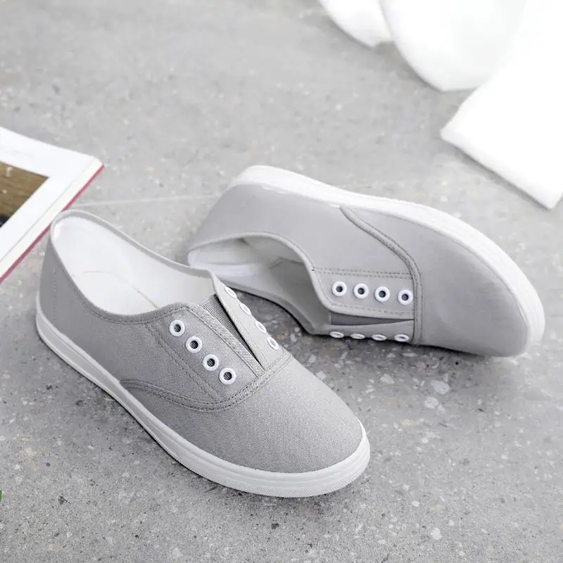 Adult canvas casual shoes woman flats solid comfortable flat with sneakers women shoes slip-on ladies shoes women sneakers - Color: grey 213