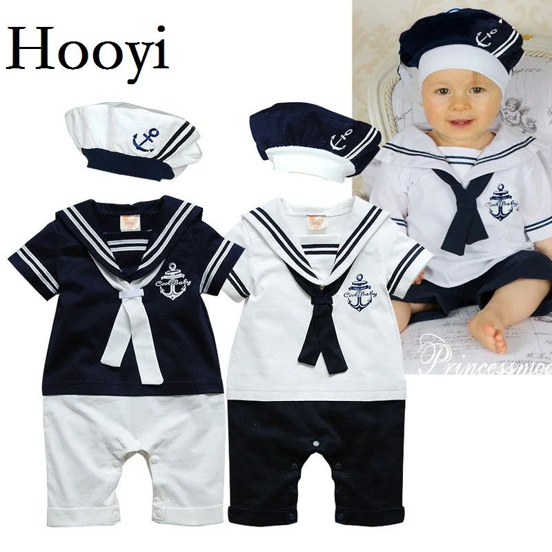 2018 bébé barboteuses marine marin nouveau-né vêtements bébé garçons combinaisons short 100% coton marin Costume pour bébé vêtements 80 90 95