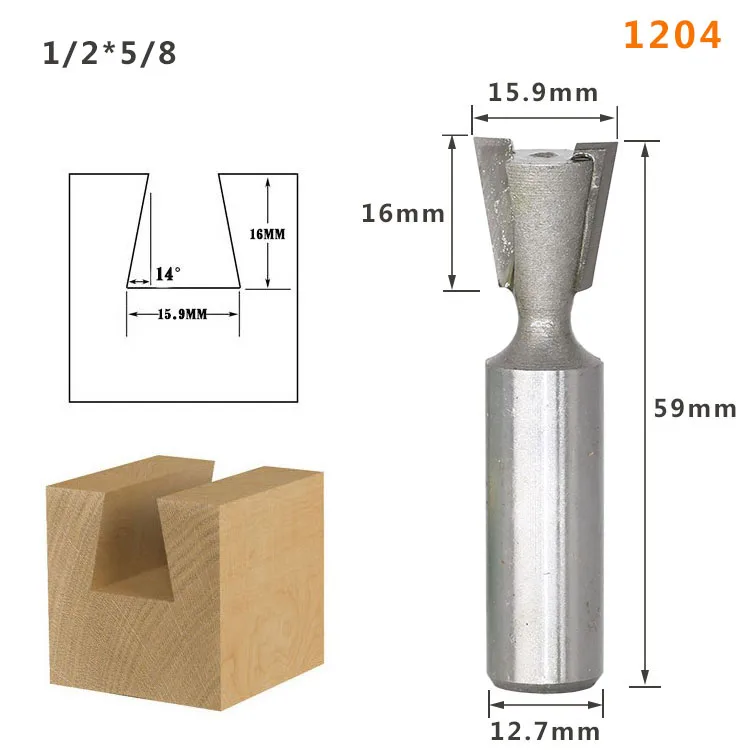 1pc1/4 1/2 мм хвостовик Высокое качество промышленных Класс древесинная ласточкин хвост фрезы для контурной обработки для обработки дерева Вольфрам гравировальный инструмент фрезерный станок - Длина режущей кромки: 1204