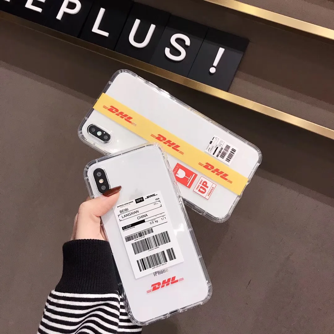 

Fashion soft silicone transparent DHL Logo design tag phone case for iPhone Xs Max Xr X 6 6S 7 8 Plus Bar code back cover Coque
