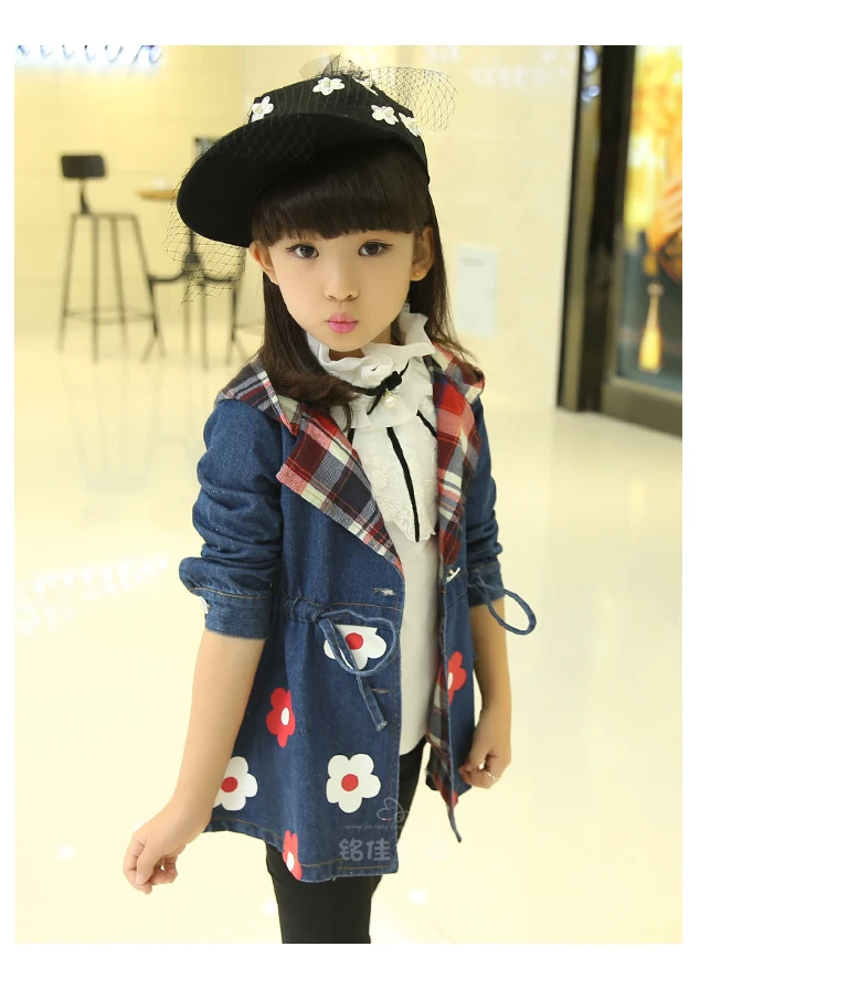 Детская одежда для девочек Новинка средних детей в длинные весенние корейские джинсовые модная куртка