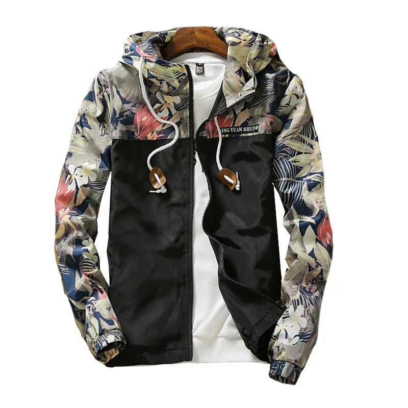FALIZA, Мужская Весенняя осенняя куртка-бомбер с цветочным принтом, мужская куртка с капюшоном в стиле хип-хоп, цветочный дизайн, куртка-пилот, плюс 5XL JK-I - Цвет: Black