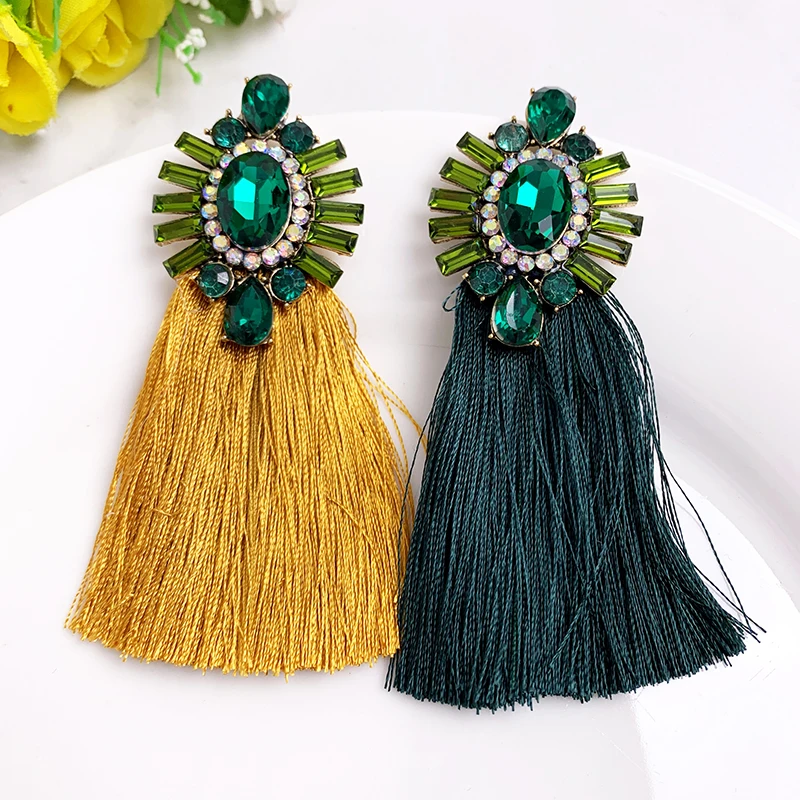 22 Colors Blue Long Tassel Earrings For Women Vintage Crystal Drop Earrings For Wedding Fashion Statement Jewelry