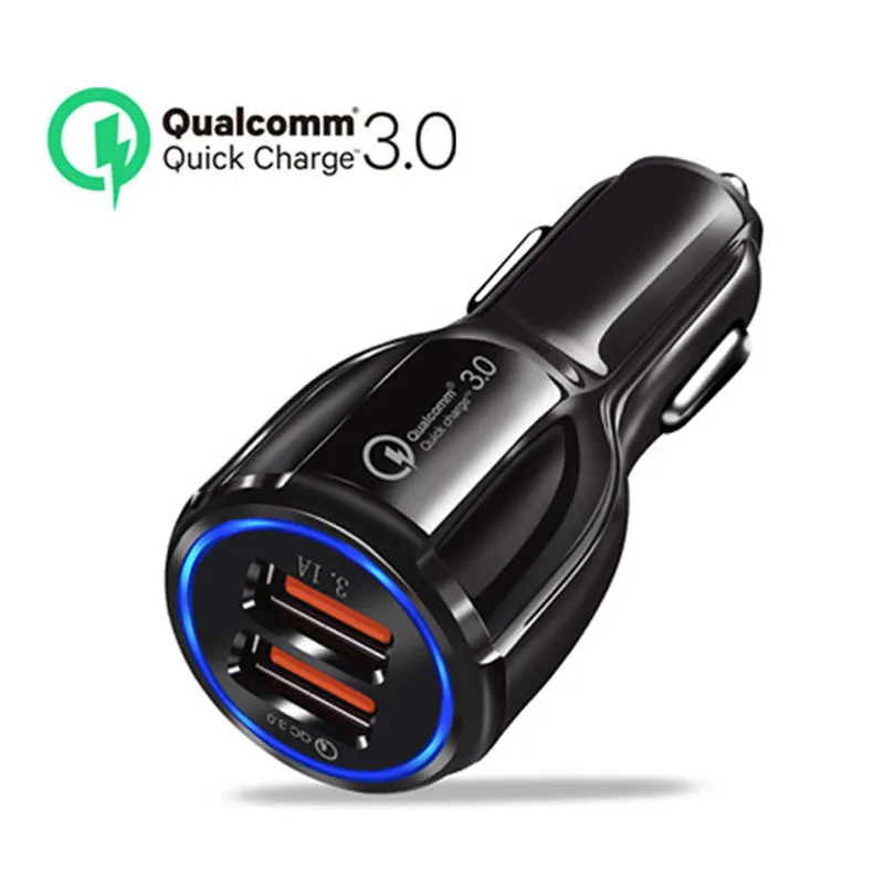 

Car Charger Quick Charge 3.0 QC 3.0 Fast Charging Adapter Dual USB Car-Charger For iphone Micro USB Type C Cable Phone Chargers