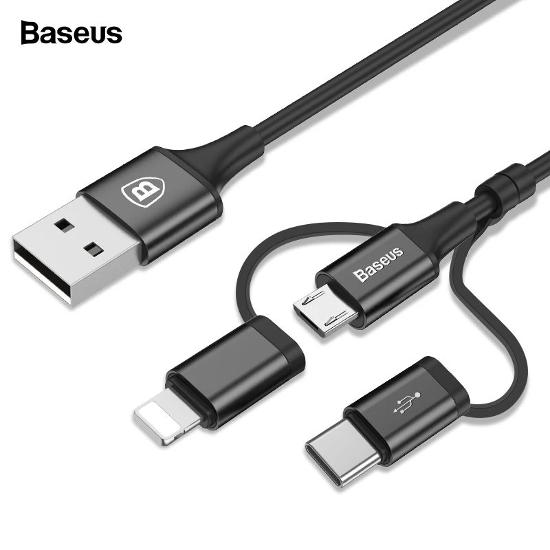 Usb-кабель Baseus 3 в 1 для iPhone, Micro USB type C, зарядный кабель для iPhone Xs Max X, samsung, Oneplus, Android, телефонный кабель