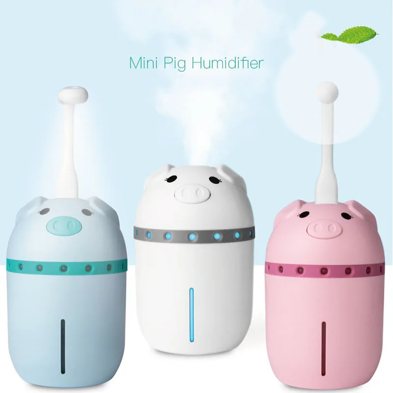 

Mini Mist USB Air Humidifier with Color LED Light Cute Pig Look Ultrasonic Diffuser Essential Oil with Cool Mist for Car Home